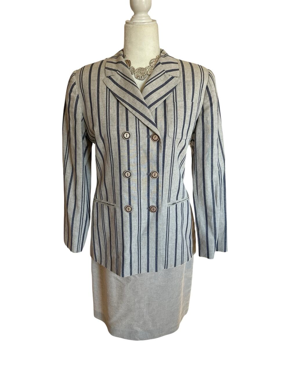 Harve Bernard 2pc. Linen & Cotton Striped Jacket & Skirt Set, Size 4
